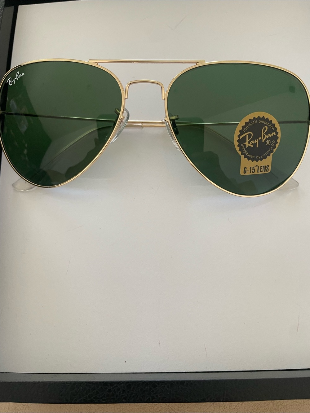 Ray-Ban Gold Frame Sunglasses with Green Lenses